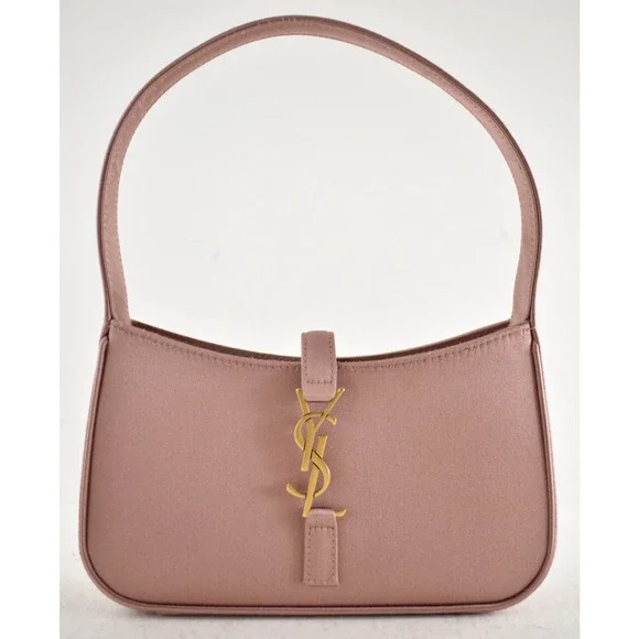 Saint Laurent Mini Le 5 A 7 Hobo Dragee Pink Satin Gold YSL Logo Top Handle Bag - Picture 2 of 16